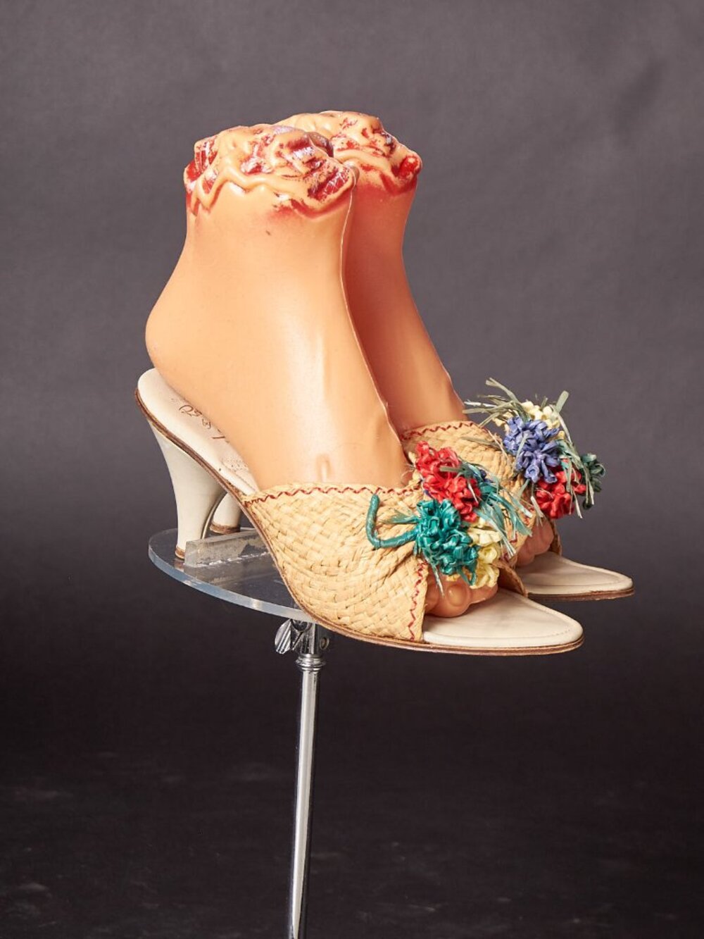 1950s Golo Straw Heels With Raffia Straw Flowers